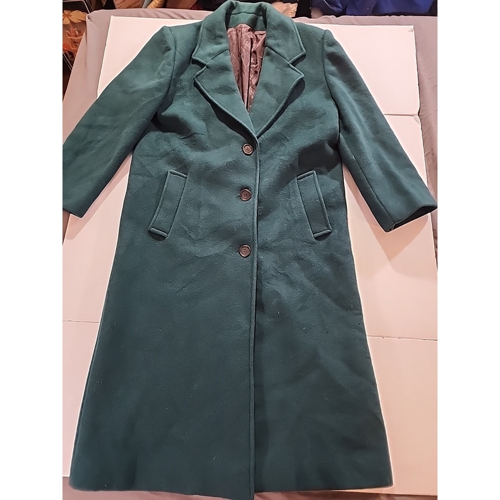 VINTAGE Saks Fifth Avenue Green Wool Overcoat Coat Size 12